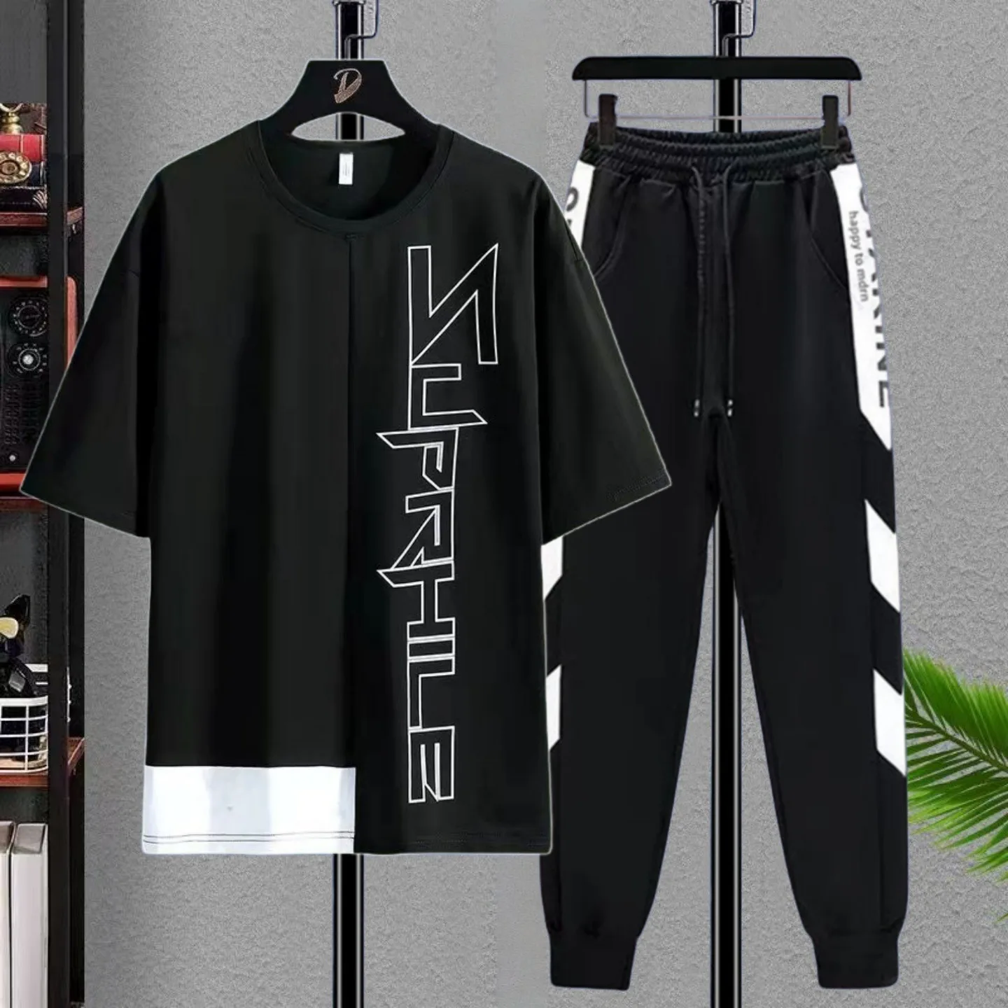 

Summer Mens Joggers Tracksuit Set Korean Fashion Outfit Suits Trend T-shirt Multi-pocket Cargo Pants 2 Piece Sets Mne Clothing
