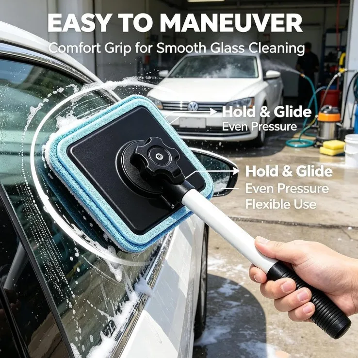 1Set Extendable Handle Windshield Cleaner Magnetic Lock Glass Cleaning Kit Car Window Cleaning Tool Detachable Pads Streak-Free