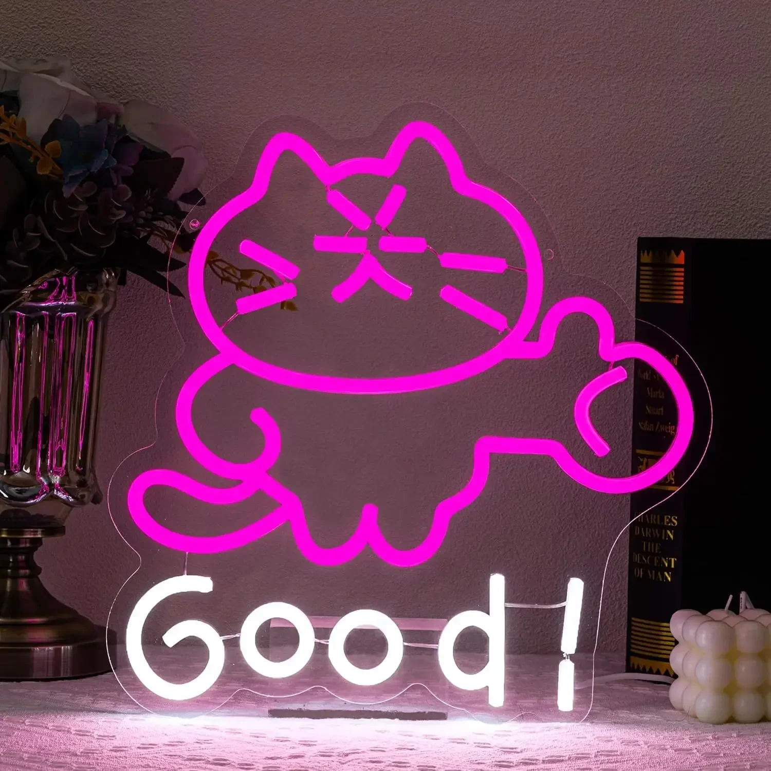 

Неоновая вывеска Good Cat, светодиодная, с регулировкой яркости, питание от USB, милый неоновый светильник в виде животного для спальни, гостиной, зоомагазина, кафе, декор для стен, подарки на день рождения