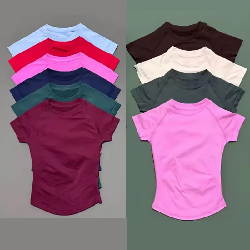 YDF-LOGO Quick Dry Ruched Workout Top WomenShort Sleeve Slim Fit High Elastic BreathableYoga Gym Sport T-Shirt