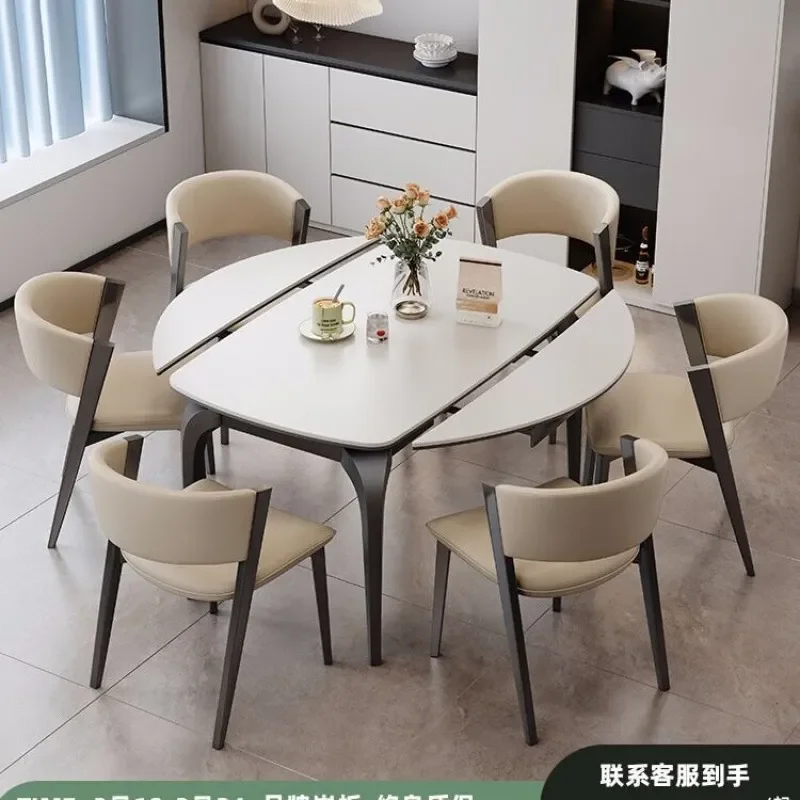Modern Light Luxury Rock Slab Dining Table Retractable Square Round Dual Purpose Elephant Leg Design for Small Apartment