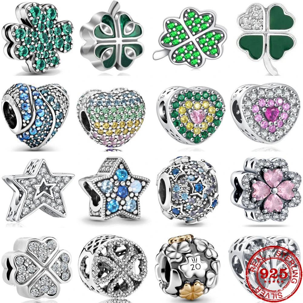 

New 925 Sterling Silver Star clover love flower tre Pendant Charm Bead fit Original Pandora Bracelet Trinket DIY Women Jewelry