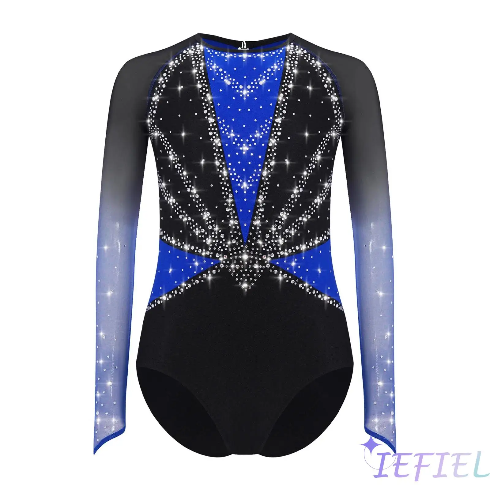 الفتيات الجمباز ثياب بقماش شفاف طويل الأكمام لامعة الراين ثقب المفتاح الخلفي ارتداءها الباليه ملابس رقص الجمباز الباليه Dancewar #1