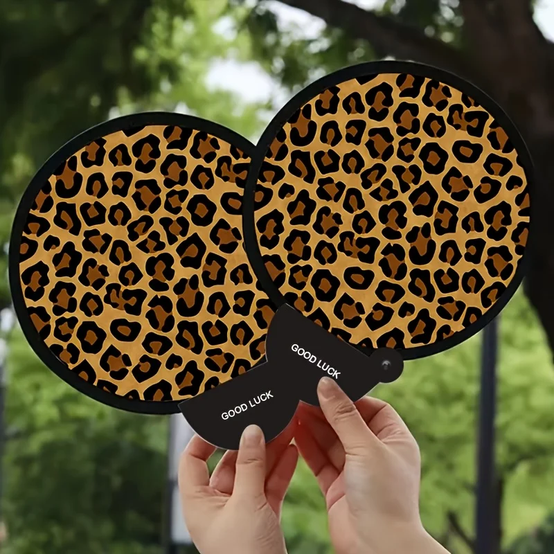 2Pcs Leopard Print Folding Hand Fans With Matching Leopard Cover For Party Birthday Cosplay Princess Gift Decorative Handheld Fa