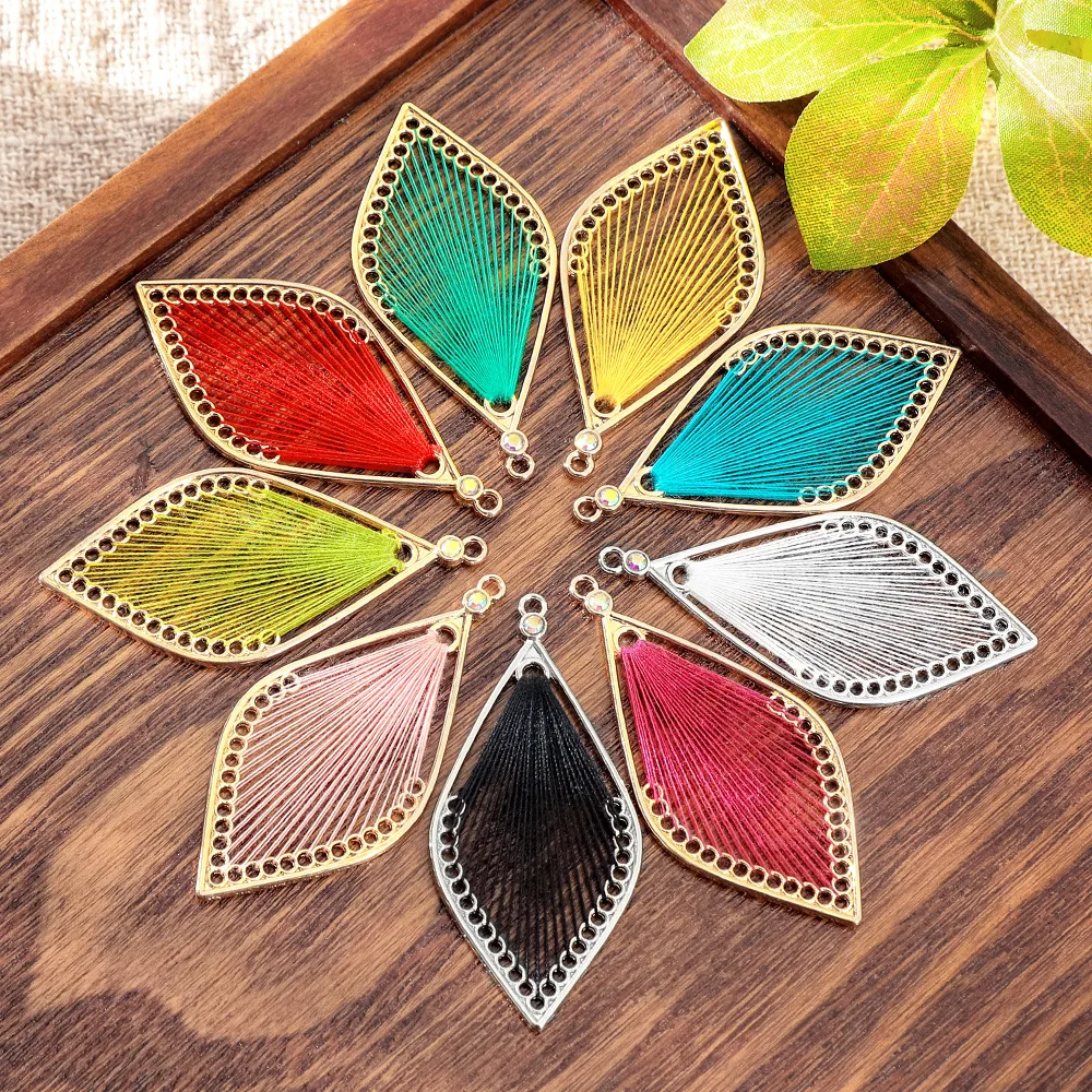 Retro Ethnic Thread Woven Leaf Pendants for Women Earrings Necklaces Pendants Charms Jewelry Making DIY Jewelry Accessories
