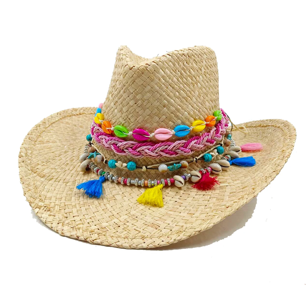 Raffia Western Cowboy Straw Hat  Summer New Sun Protection Visor Hat Men and Women Cowboy Hat  Dopamine sombrero vaquero