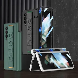 Magnetic Hinge Wrist Strap Case For Samsung Galaxy Z Fold 6 Cover With Screen Glass Pen Slot Hard For Galaxy Z Fold5 4 3 5G Case