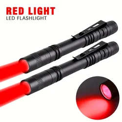 1/2 Pack Red Light Flashlight Pen Lights Mini Flashlight Pocket Sized Torch for Outdoor Activities Emergency Beeeeping Astrology