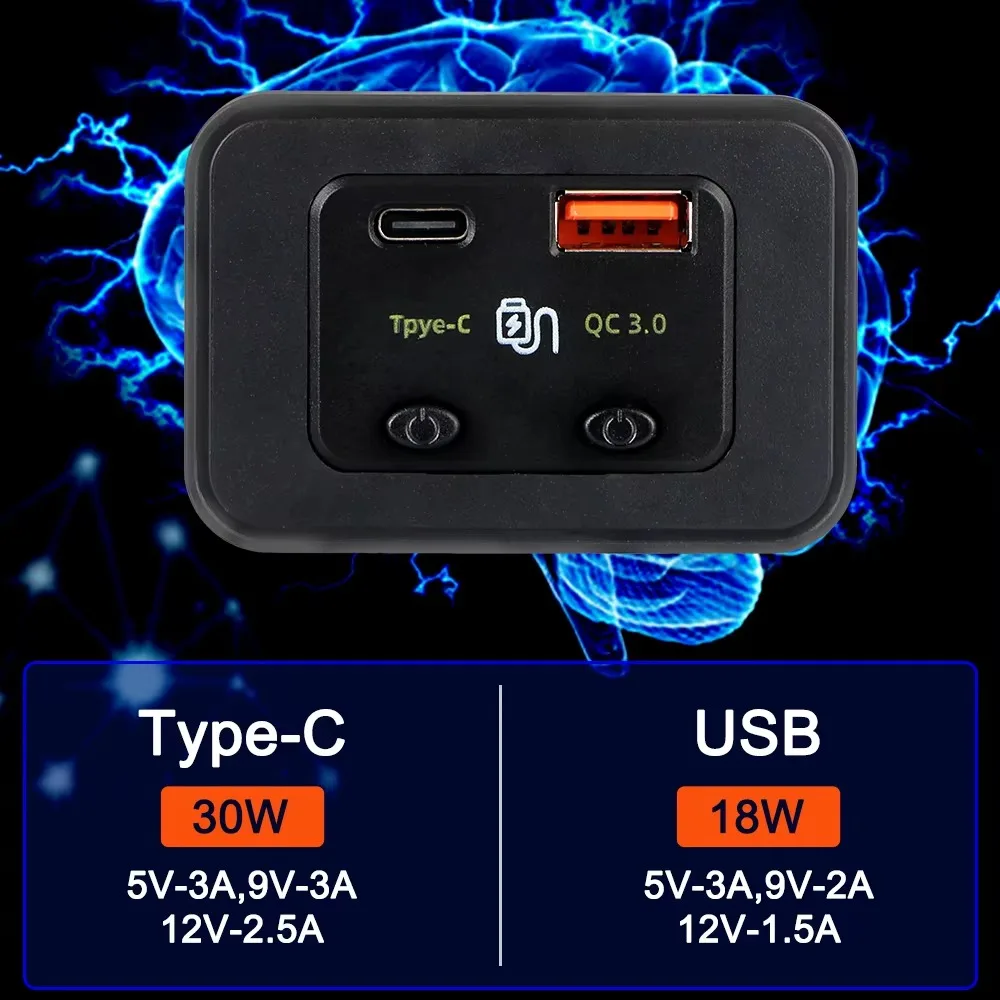 12V/24V Car Fast Charger 48W PD Type-C Type C + QC3.0 USB A Port Phone Charger QC3.0 USB Auto Adapter Bus Cruise Ship Universal