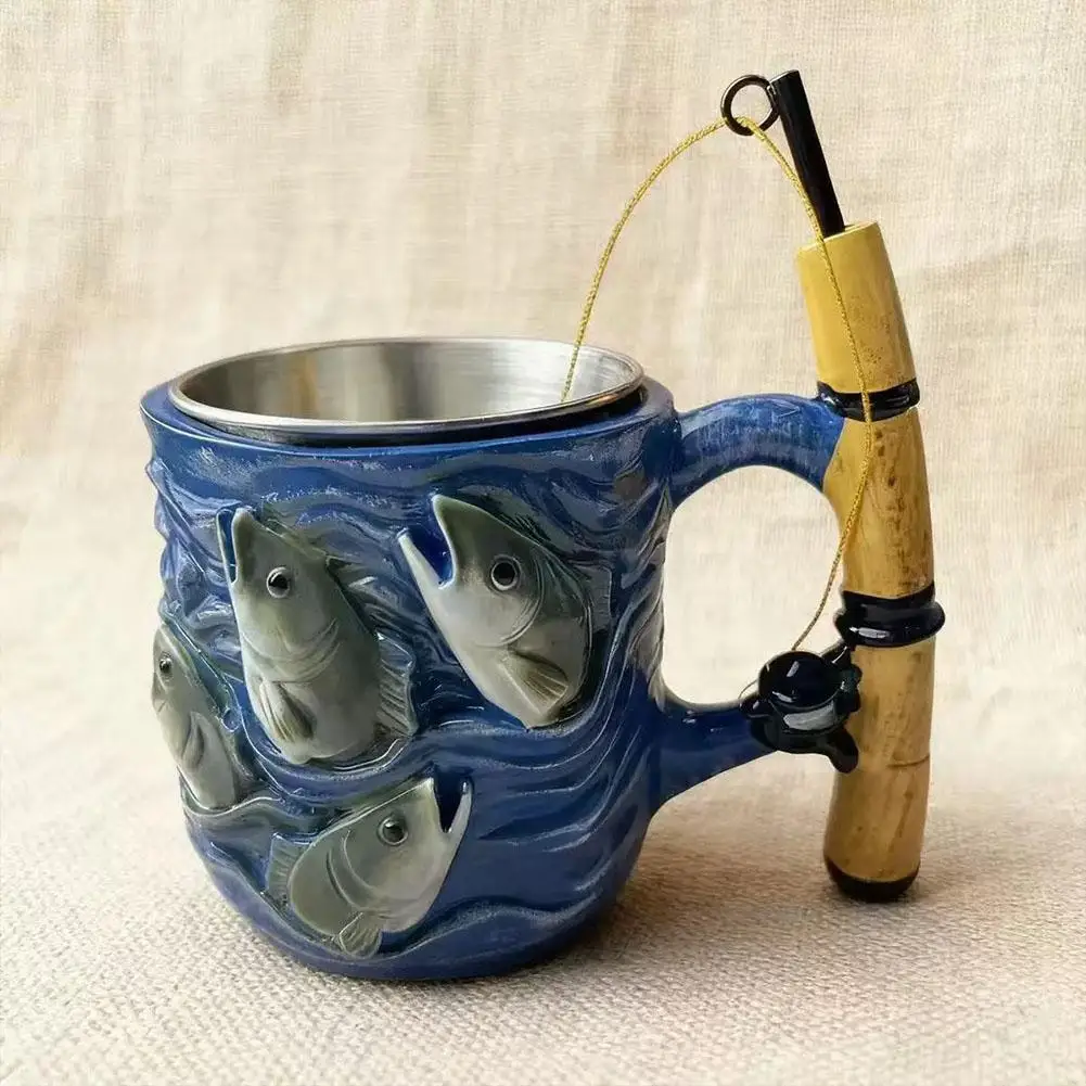 

Fishing Rod Handle Coffee Cup Ceramic Mug Unique Fishing Rod Handle Mug for Fishermen Tea Coffee for Anglers ﻿