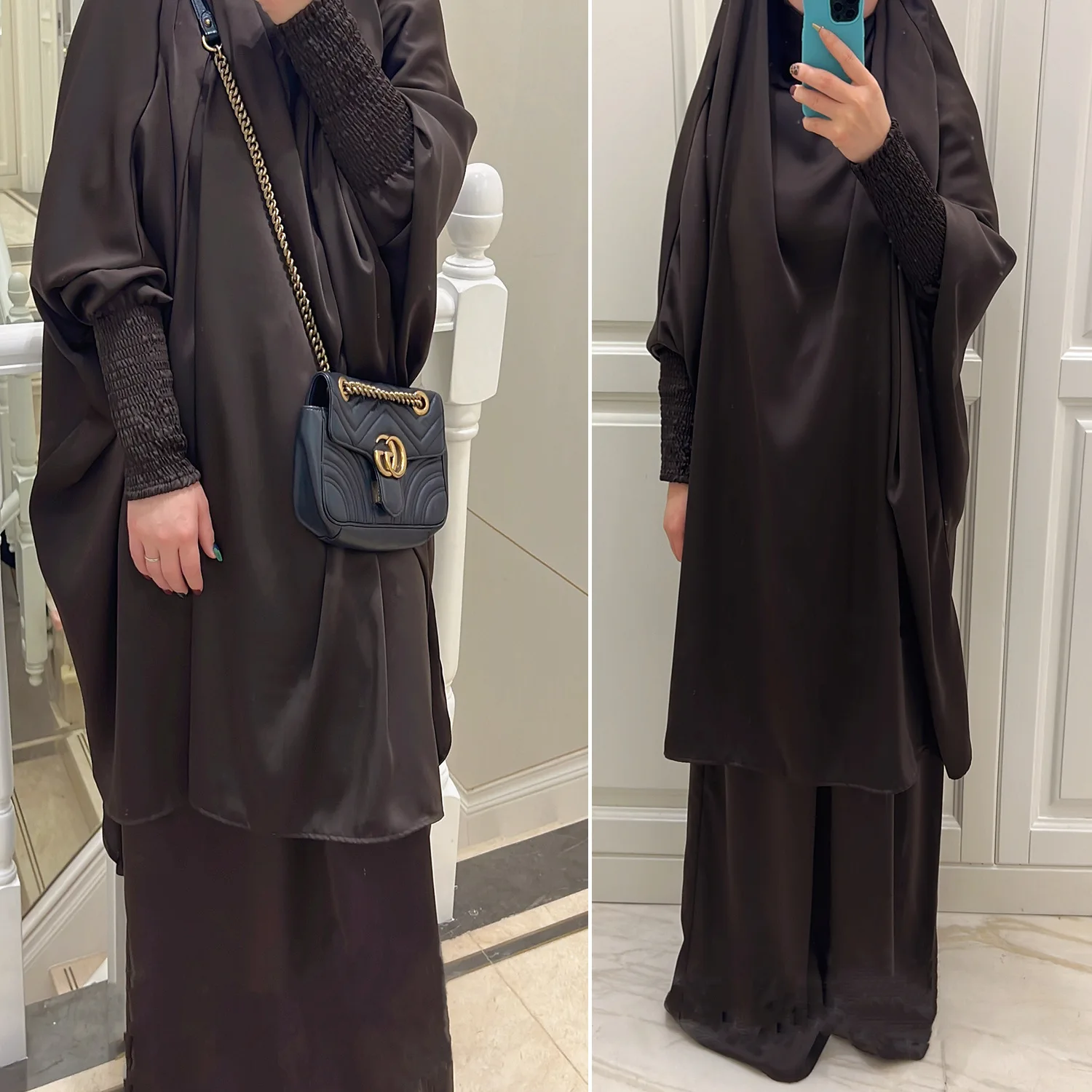 

Ramadan Satin Hooded Abaya Khimar Set Jilbab 2 Piece Islamic Abayas for Women Muslim Prayer Clothes Dubai Turkey Niqab Djellaba