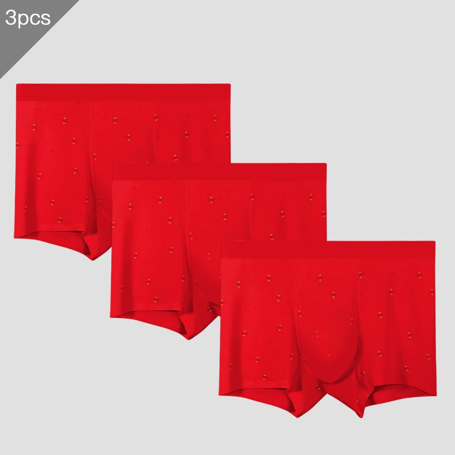 

3pcThree pairs of men's underwear, men's antibacterial boxer pants, a gift for the Year of the Rabbit, bright red wedding four-c