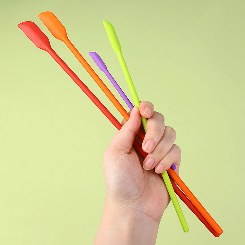 4 Pcs Mini Silicone Spatula Set Reusable Long Handle Scraper Kit for Jam Jar Cosmetic Bottles Narrow Can Makeup Beauty Spatula