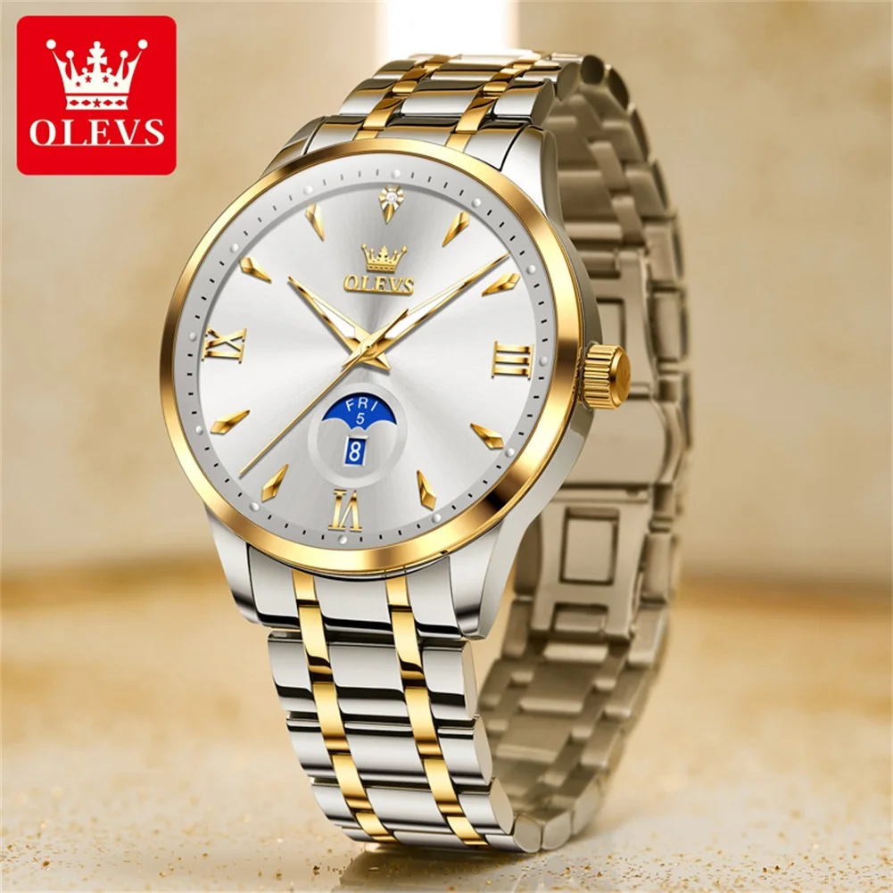 OLEVS 3646 Mens Watch Original Business Quartz Watch Waterproof Luminous Large Dial Watch For Man Dual Calendar Display Gifts