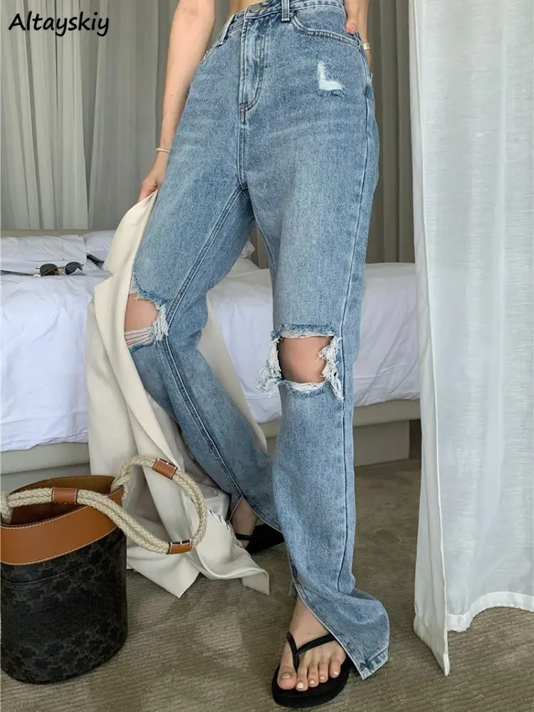 

Jeans Women Hole Daily S-5XL Students Summer Designer Trendy High Street Ripped Korean Style Comfortable All-match Simple Casual