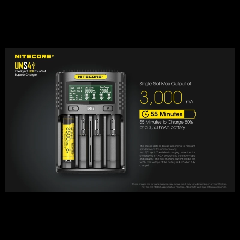 NITECORE UMS4 Intelligent Four - Slot QC Fast Charging 4A Large Current Multi - Compatible USB Charger