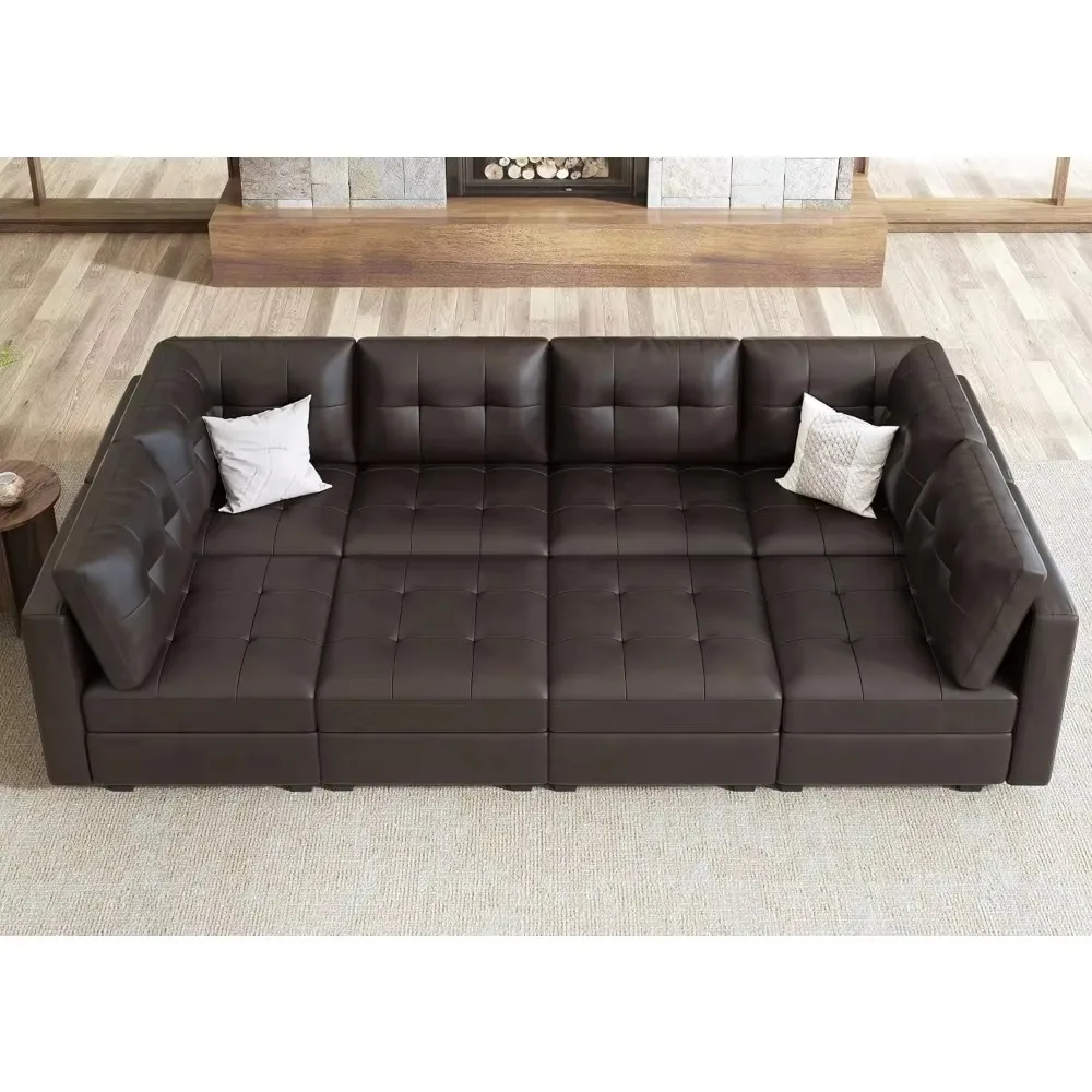 Modular sectional sofa bed with storage, large sectional sofa, faux leather, 8-seater sofa bed modular for living room leather