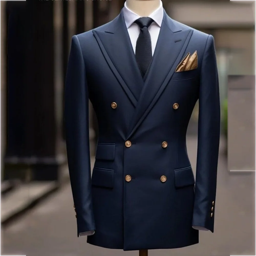 

Business Men Suits Jacket One Piece Double Breasted Peak Lapel Blazer Formal Party Wedding Groom Gentleman Coat Customized