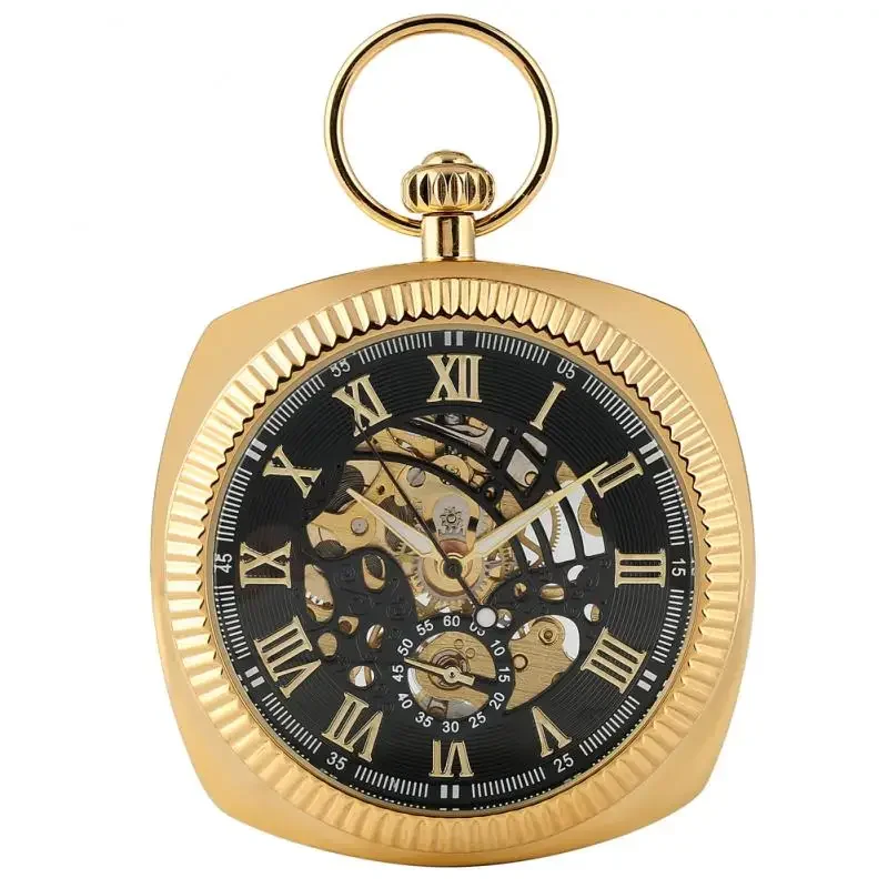 Antique Men Women Mechanical Hand-Winding Pocket Watch Roman Numerals Display Pendant Clock with Fob Chain Luminous Hands Gift