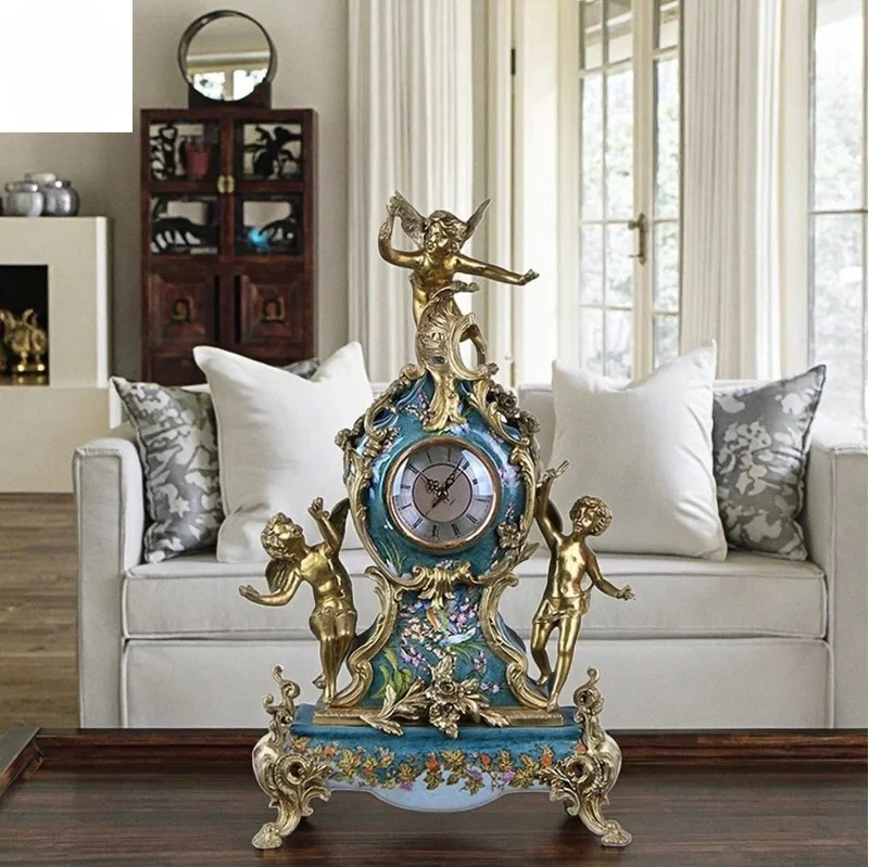 Good Price Angel Desk Clock Ceramic With Brass Base Ornaments Luxury Table Clock Decor Accessories for Home Decoration