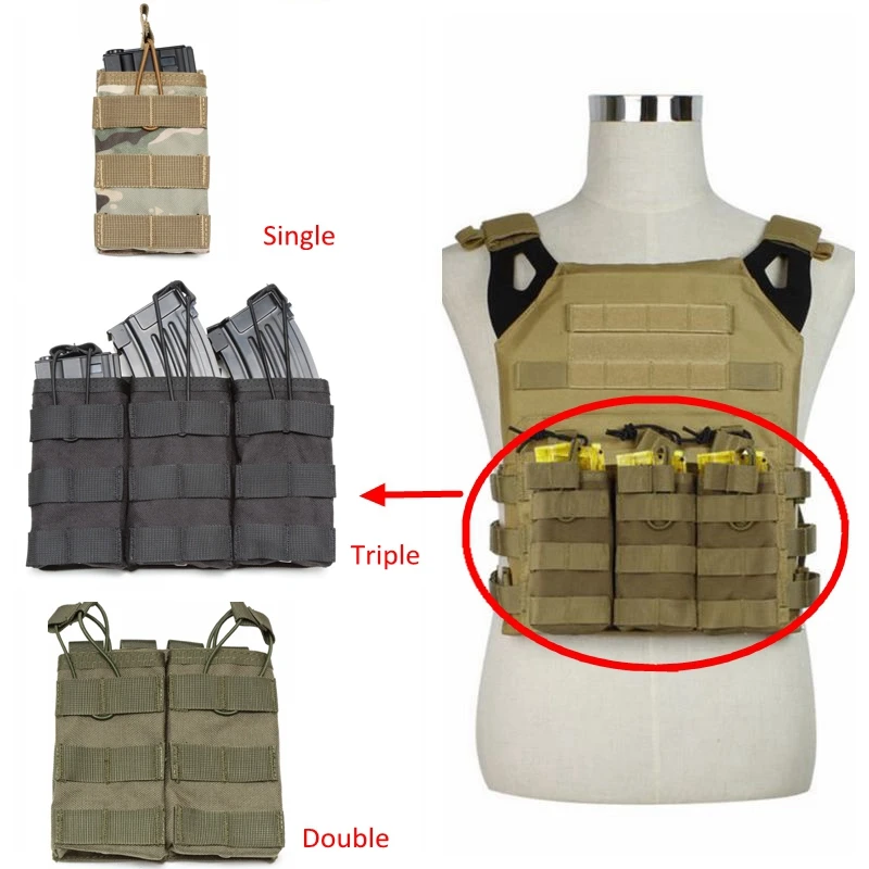 Bolsa táctica Triple para munición de Rifle, bolsa Molle 7,62 AK 74 47 AR15 M4 5,56, accesorios para pistola de Airsoft, funda para antorcha