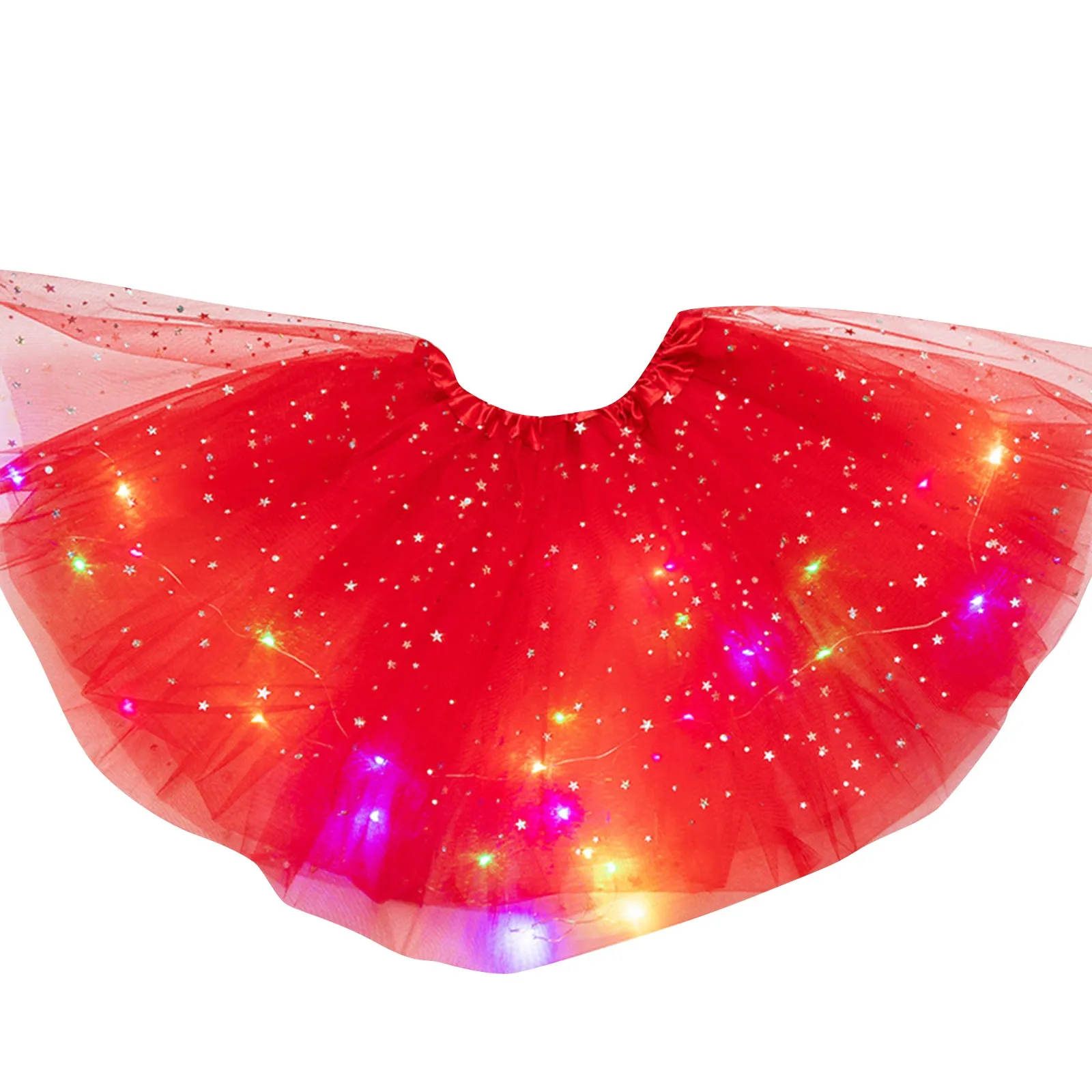 LED Glowing Light Women Tulle Star Skirt Short Tutu Mini Skirt Adult Fancy Ballet Dancewear Party Costume Ball Gown Mini Skirt