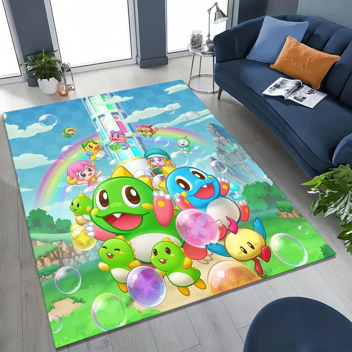 

3D Retro Game Bubble Bobble Cartoon Gamer Rug for Bedroom Living Room Sofa Home Doormat Decor, Large Kid Play Non-slip Floor Mat