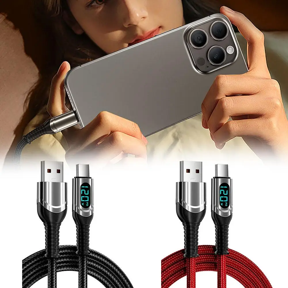 PD120W USB C Data Cable 6A Super Fast Charging Digital Display For iPhone 15 16 17 Pro Max Xiaomi Samsung