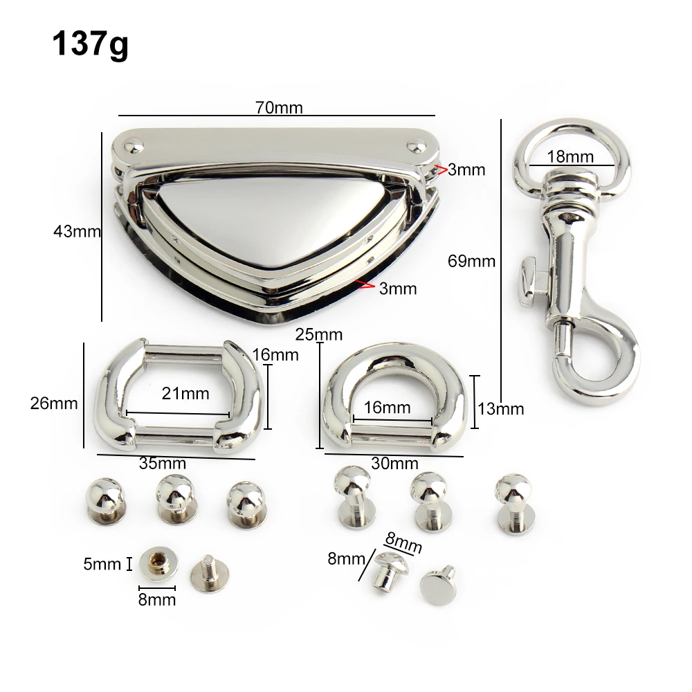 1/3/15Sets Silver Metal Twist Turn Snap Lock For Bags Purse Swivel Lobster Clasp Trigger Clip D Ring Buckle Rivets Accessories