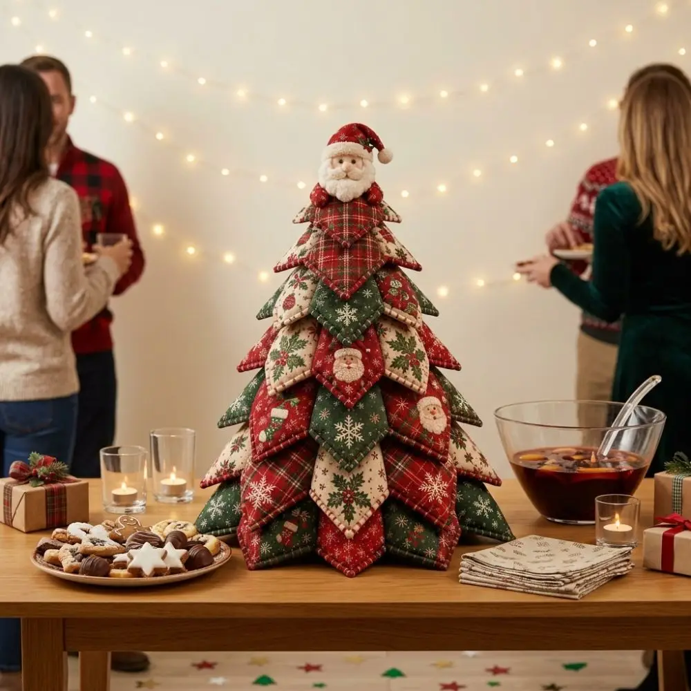 Vintage Style DIY Quilted Christmas Tree Kit Beginner‑Friendly Snowman Elk 3D Tabletop Christmas Sewing Kit Santa Claus Girl