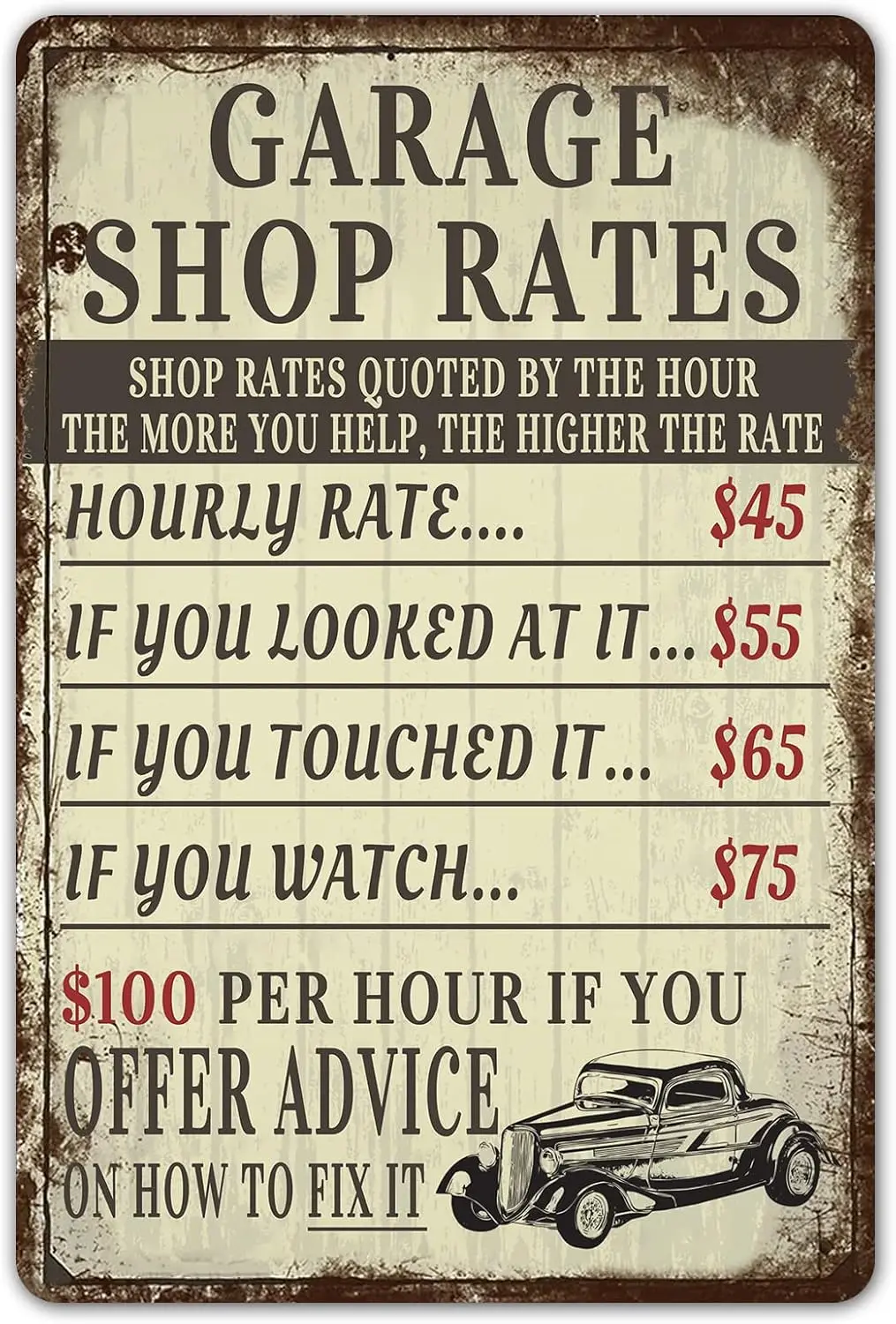Vintage Garage Shop Rates Metal Sign Man Cave Decor Gift Mechanic Pops Accessories Bar Tin Signs Workshop Dads Wall Funny 8 sign