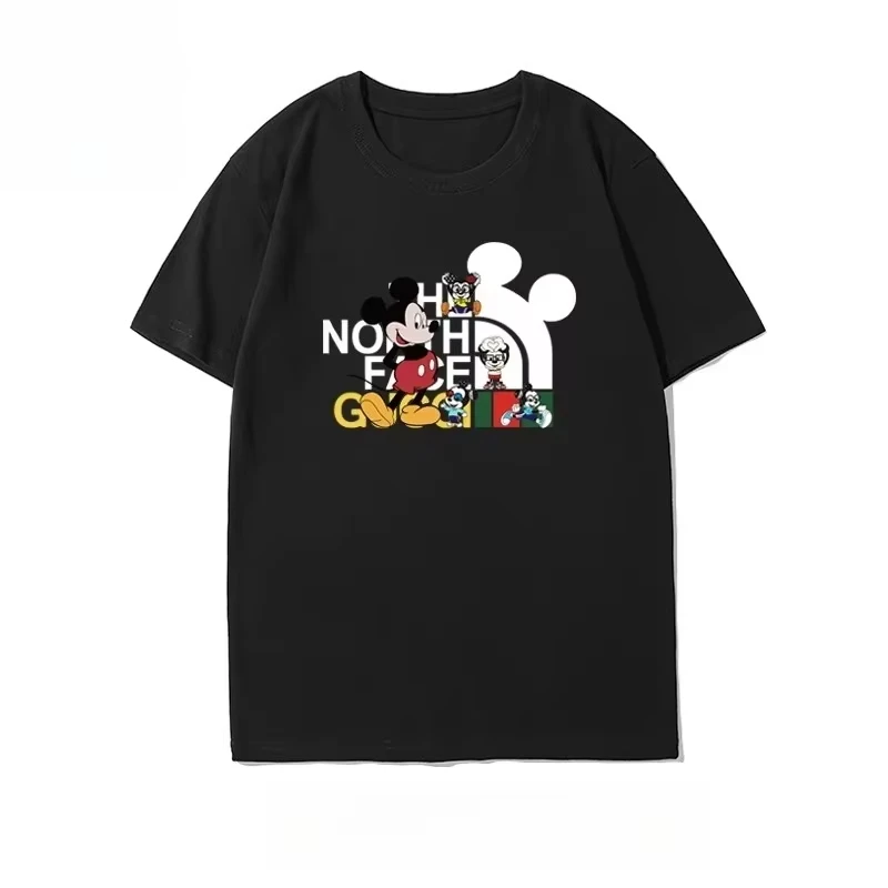 

Disney Joint T-shirt Mickey Print Short-sleeved New Couple's High Quality Cotton Breathable Round Neck Loose Top
