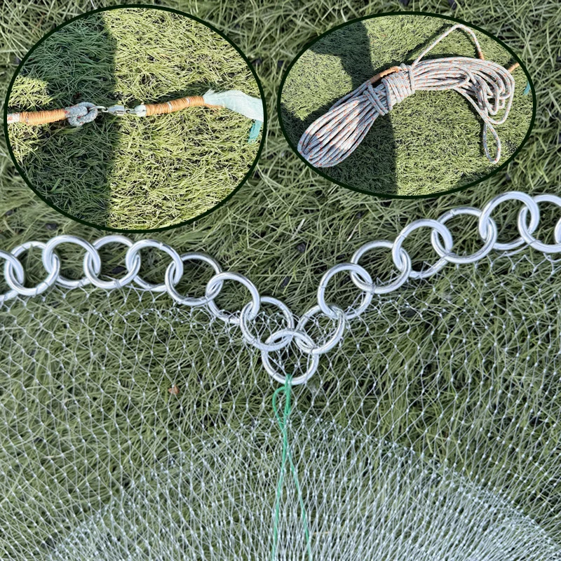 Lawaia Traditional Style Hand Cast Net Iron Chain Fishing Nets Monofilament Line Handmade Landing Net Height 2.5M/3M/3.5M