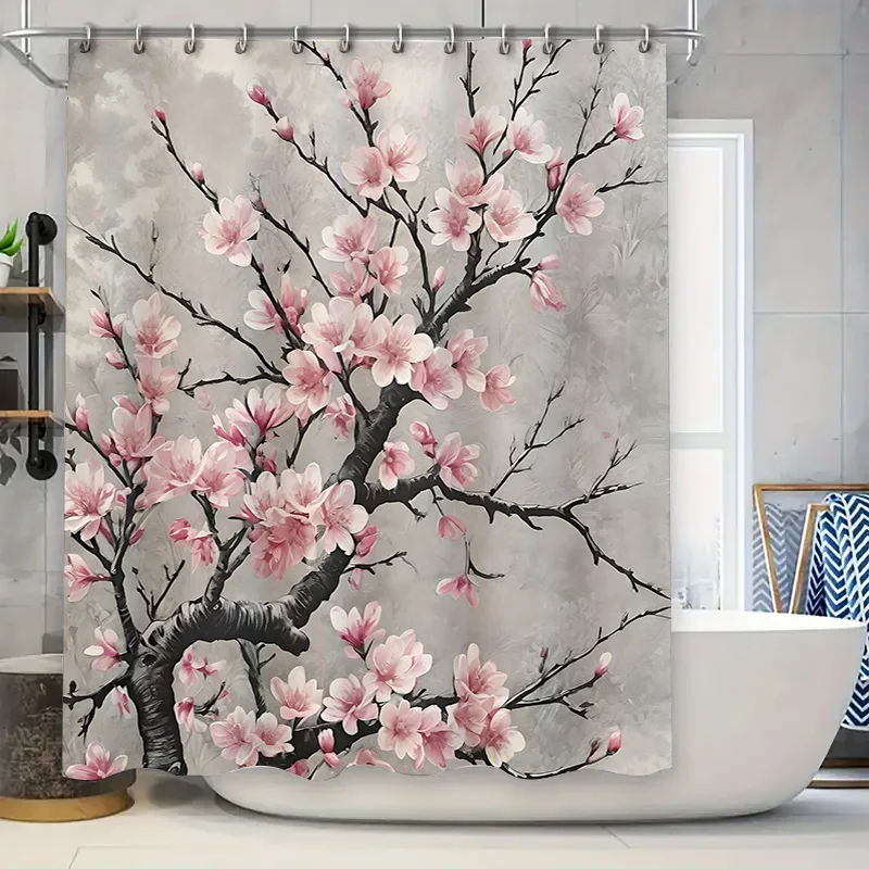 

Красивая занавеска для душа с цветком персика для домашнего декора - элегантный и художественный дизайн для ванной комнаты, водонепроницаемая, прочная