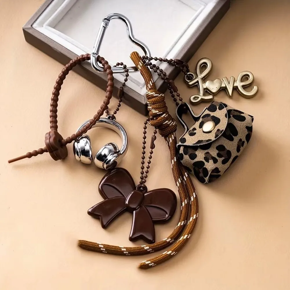 Cute PU Leather Maillard Rope Keychain Handmade Woven Rope Bag Pendant Love Letter Style Car Keyrings Bag Charm
