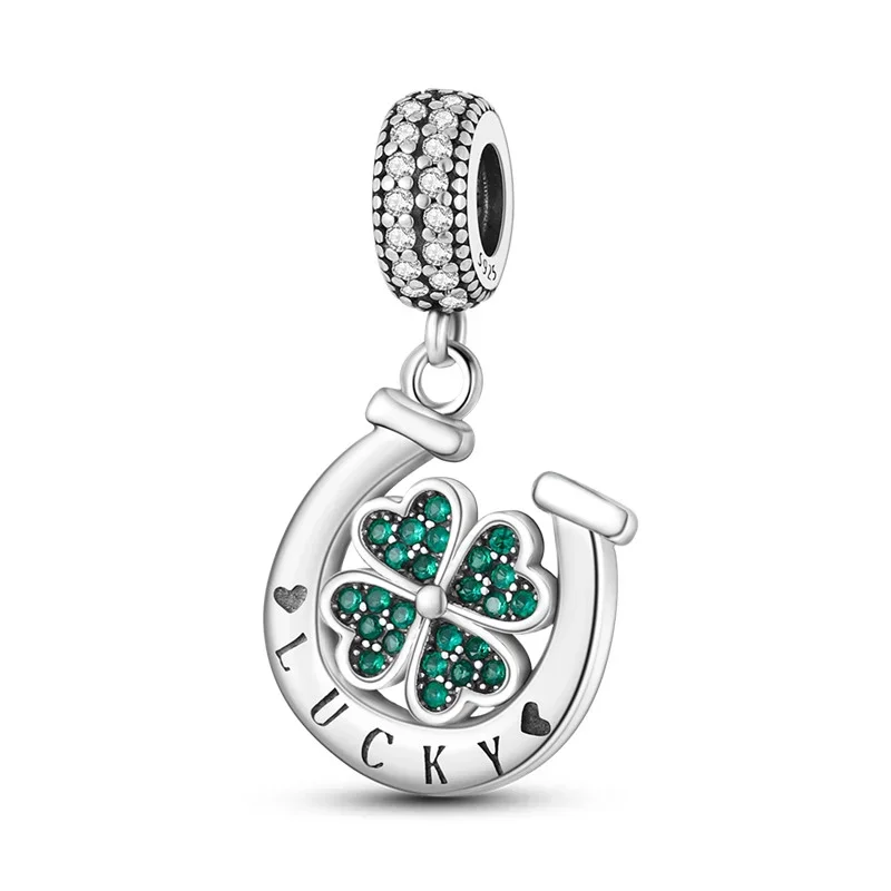 Originale 925 Charms argento Sterling trifoglio verde ferro di cavallo farfalla ciondolo in rilievo per Pandora braccialetto fai da te regalo gioielli da donna