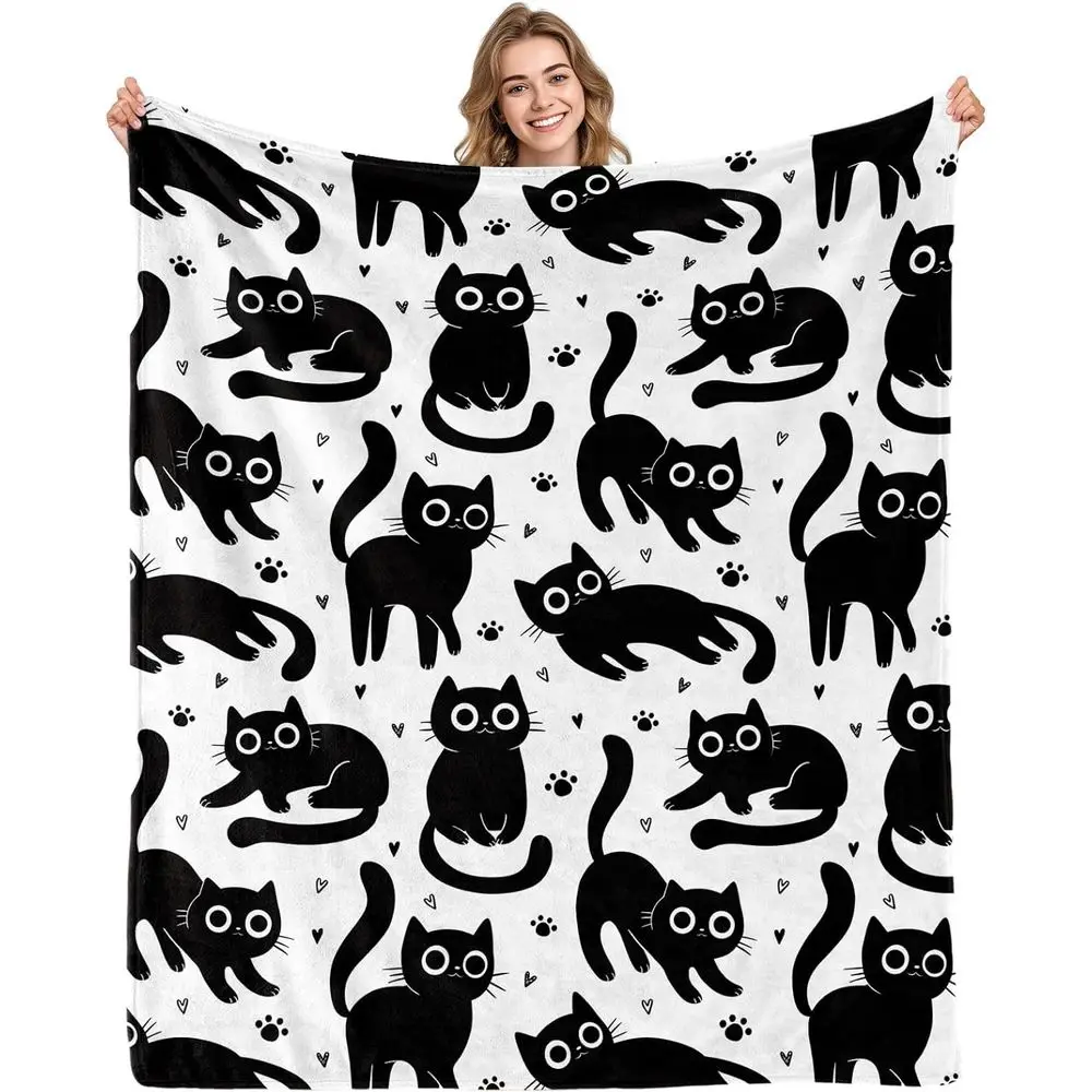 Manta para Mascotas con Diseño de Gato Negro de la Suerte para Amantes de los Gatos - 50x60 Pulgadas, Perfecta para Sillas de Sala de Estar
