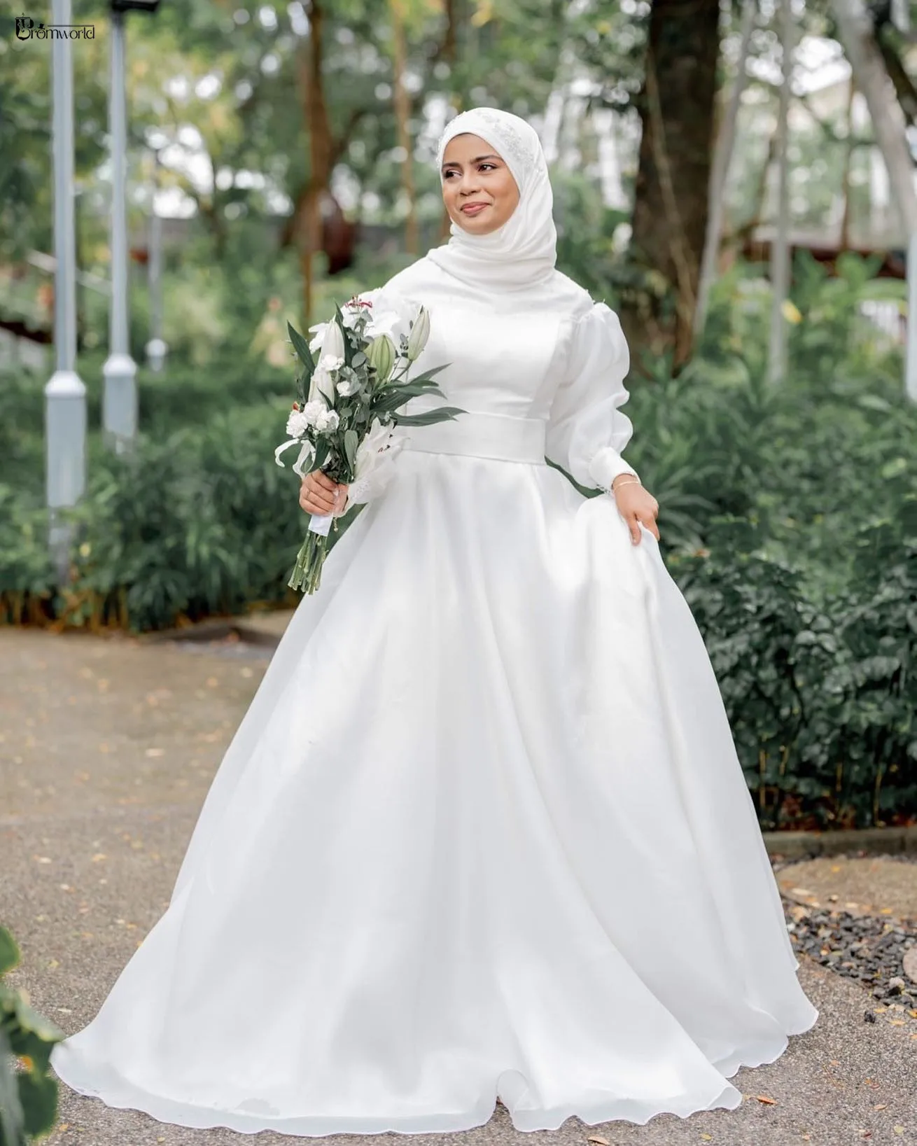 

Dubai Muslim Hijab Wedding Dresses for Woman A-Line Chiffon Elegant Bridal Dress with Sleeves Veils Robe De Mariée 2023