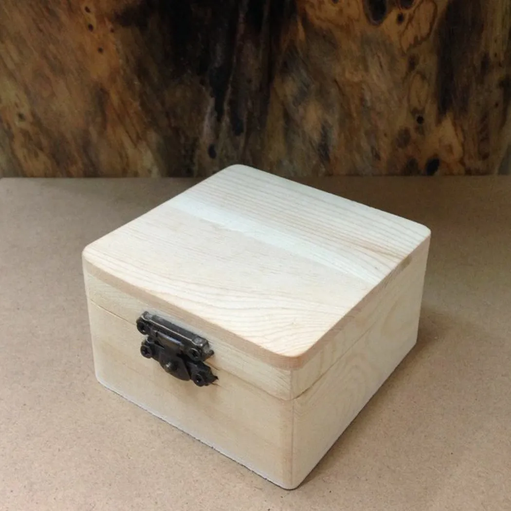 1pcs Log Color Scotch Plain Wooden Square Hinged Storage Boxes Craft Gifts Box Hand Made Case Box Storage Organization