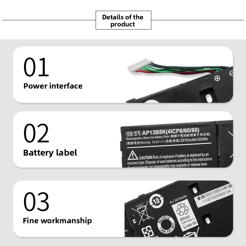 For Acer V5-452G R7-571 472G ZQK Laptop Battery AP13B3K/B8K 15.2V 3510mah