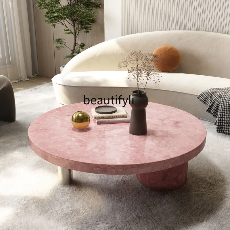 Pink crystal marble coffee table simple modern small apartment designer model room coffee table