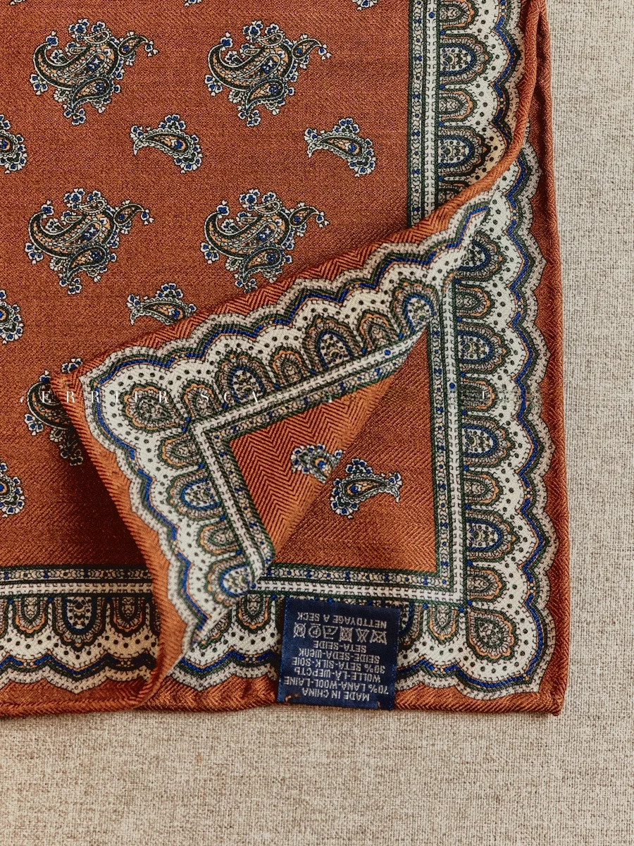 ペイズリー-カシューナッツ-ウール-シルク-スカーフ-レディース-秋冬-高級感-ネックウォーマー-スクエア-スカーフ-多用途-スタイリッシュ-幾何学模様