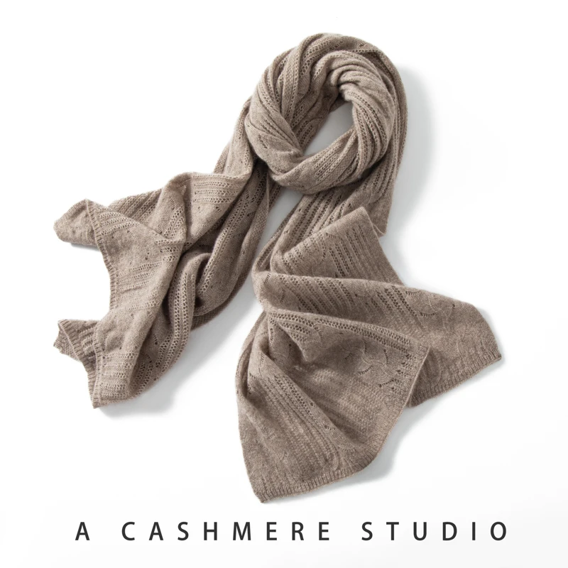 100 Cashmere Scarf for Women Winter Soft Warm Fashion Knitted Pashmina shawl Solid Color Hollow Jacquard Long Shawl Wrap