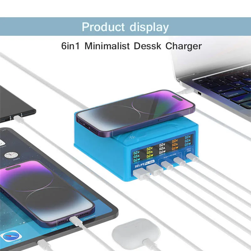 RELIFE RL-304R Multi-port GaN Charger USB Digital Display Lightning Charger 260W High Power for Phones Tablet Quick Charging