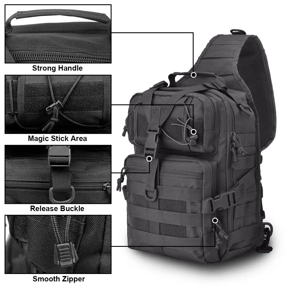 Large Shoulder Bag Molle Sling Backpack Men Women Sports Hiking Camping Travel Chest Bag Fishing Hunting Assault Pack