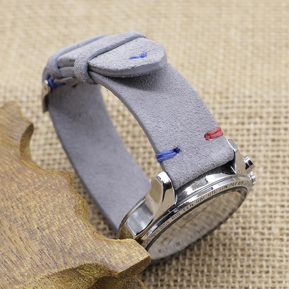 Handmade Suded Leather Comfort Gray Watchband 18mm 20mm 22mm 24mm Stainless Steel Buckle Replacement Strap for Each Watches