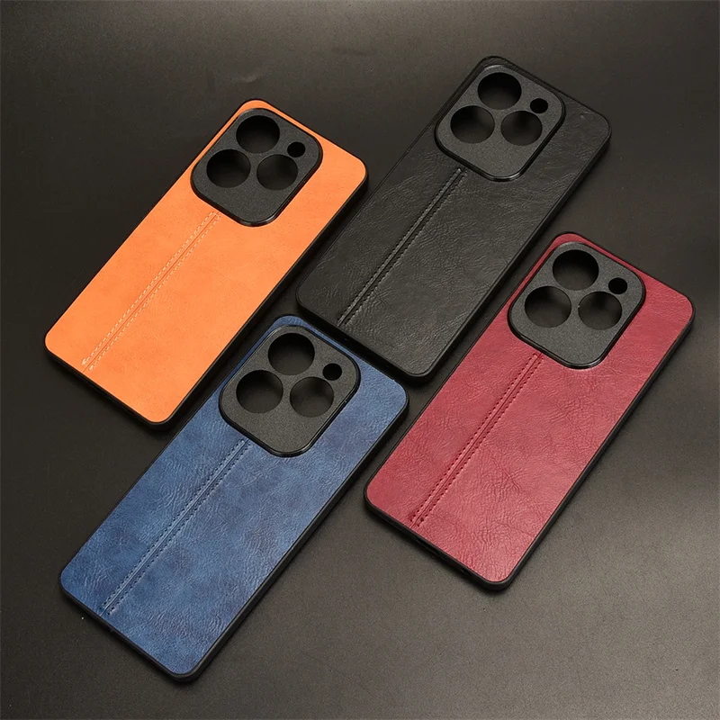 For Infinix Hot 40 Pro 4G X6837 Luxury Calfskin PU Leather lines Back Cover Case For Infinix Hot40 4G X6836 Full Phone Case