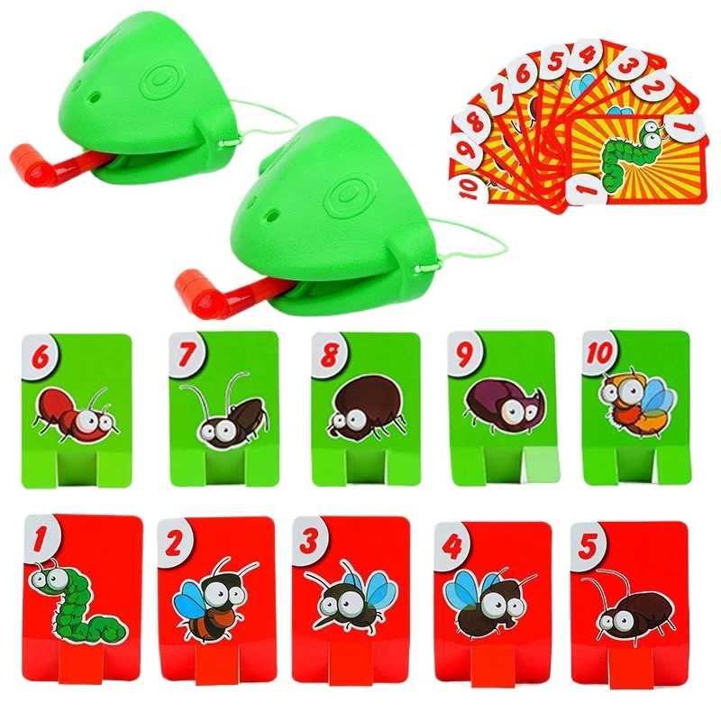 1set New Large Frog Mouth Tongue Out Card Blowing Music Children's Toys Chameleon Lizard Mask Family Board Game Props