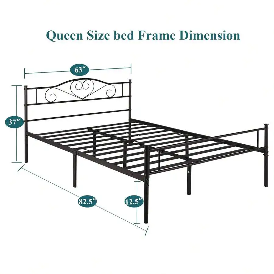Twin/Full/Queen Metal Bed Frame With Headboard - 1800lbs Noise-Free Steel Platform, 13' Underbed Storage & Industrial Chic Desig