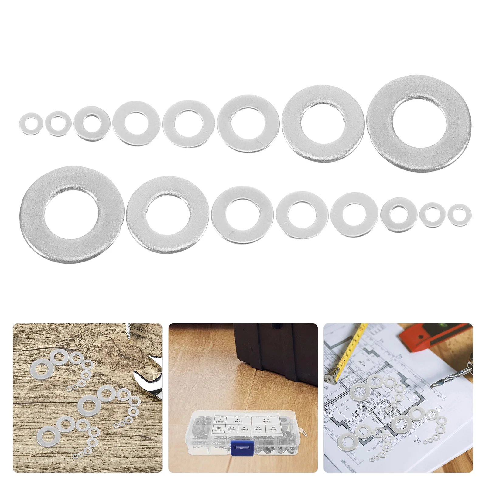 

360Pcs Flat Washer Assortment Stainless Steel Hardware Kit for Automotive Industrial Repairs Flat Screw Bolt Washer Set